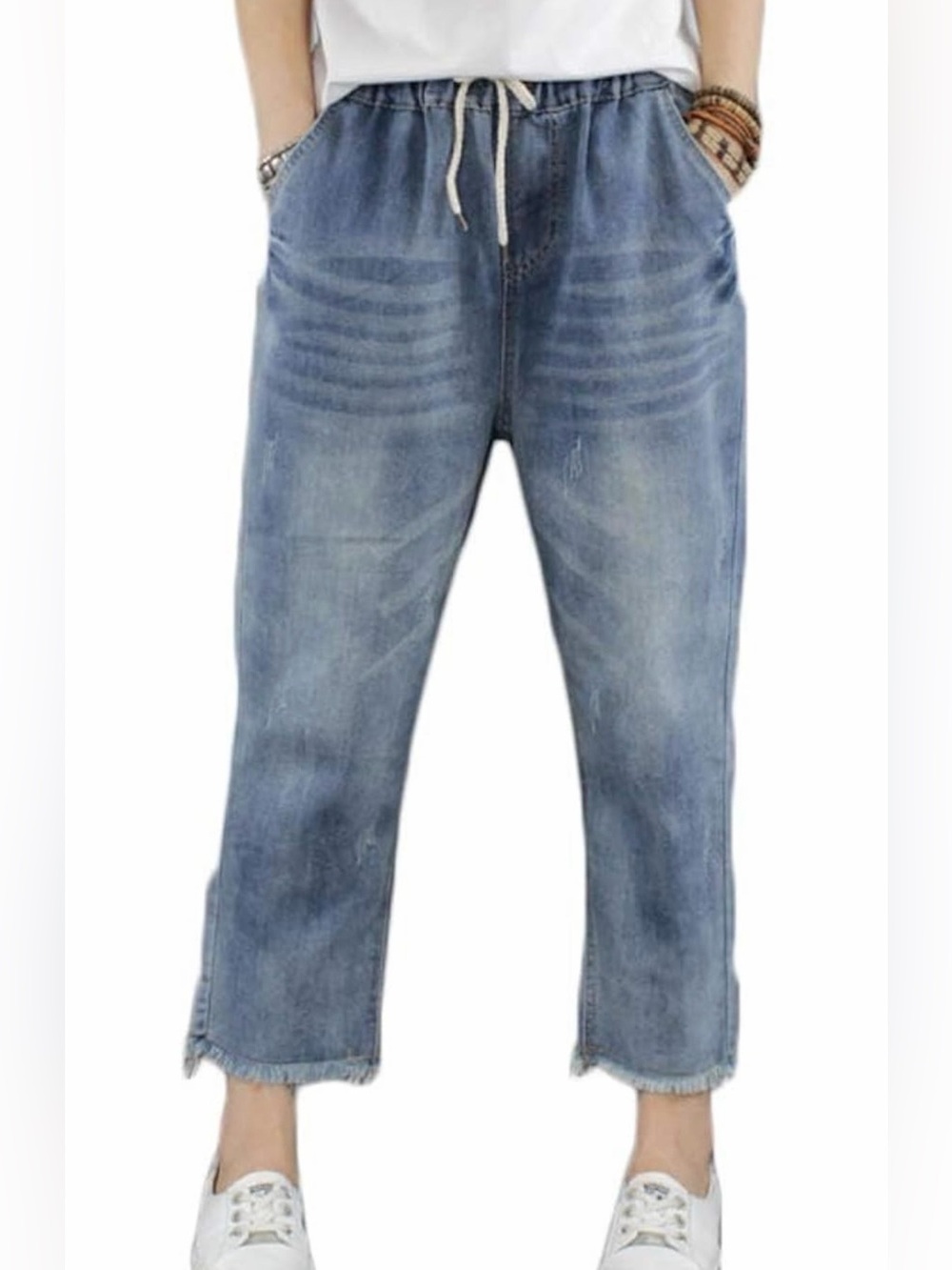 FTCayanz Women’s Lightweight Casual Elastic-Waist Denim Jeans - Blue - M